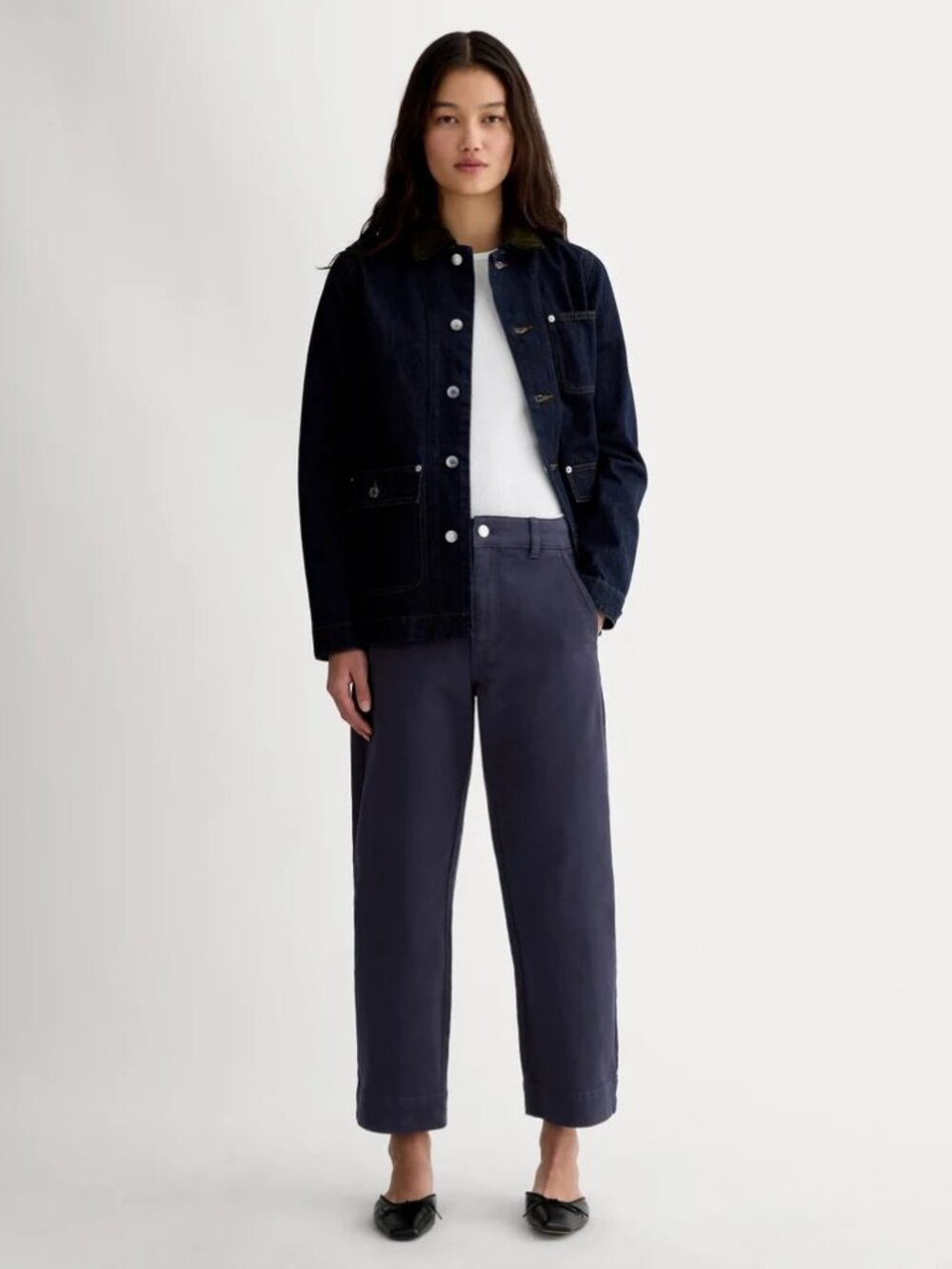 Everlane Navy Blue Cropped Straight-Leg Cotton Twill Khaki Pants